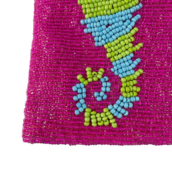 Hand-Beaded Tropical Seahorse Clutch Coin Purse Wallet Pink Island Vibes Sealife - Picture 2 of 14